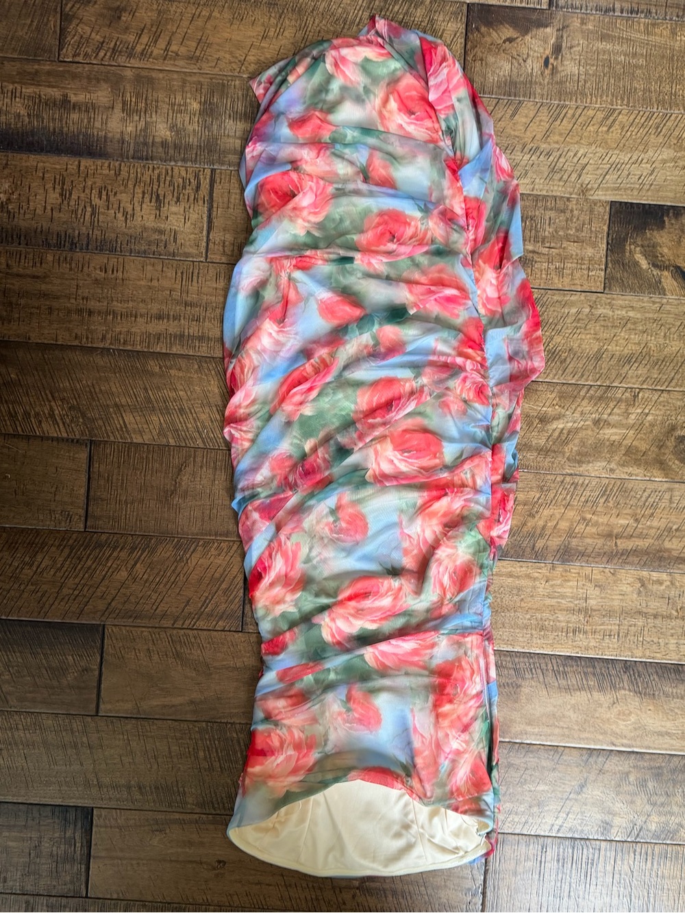 Vici Strapless Floral Midi Dress in Pink and Green - Picture 3 of 4